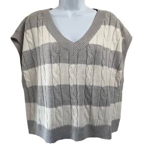 SO Women's Wide Stripe Cropped Cable Knit V Neck Acrylic Sweater Vest Size L